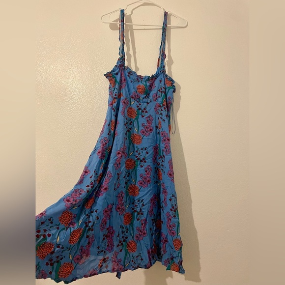 Blended Blue Floral Print Button-Up Midi Dress - Picture 3 of 3